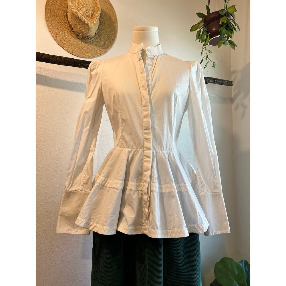 Alexander Mcqueen Italy Made White Button Down Peplum Shirt Size XS/Small - Picture 13 of 13